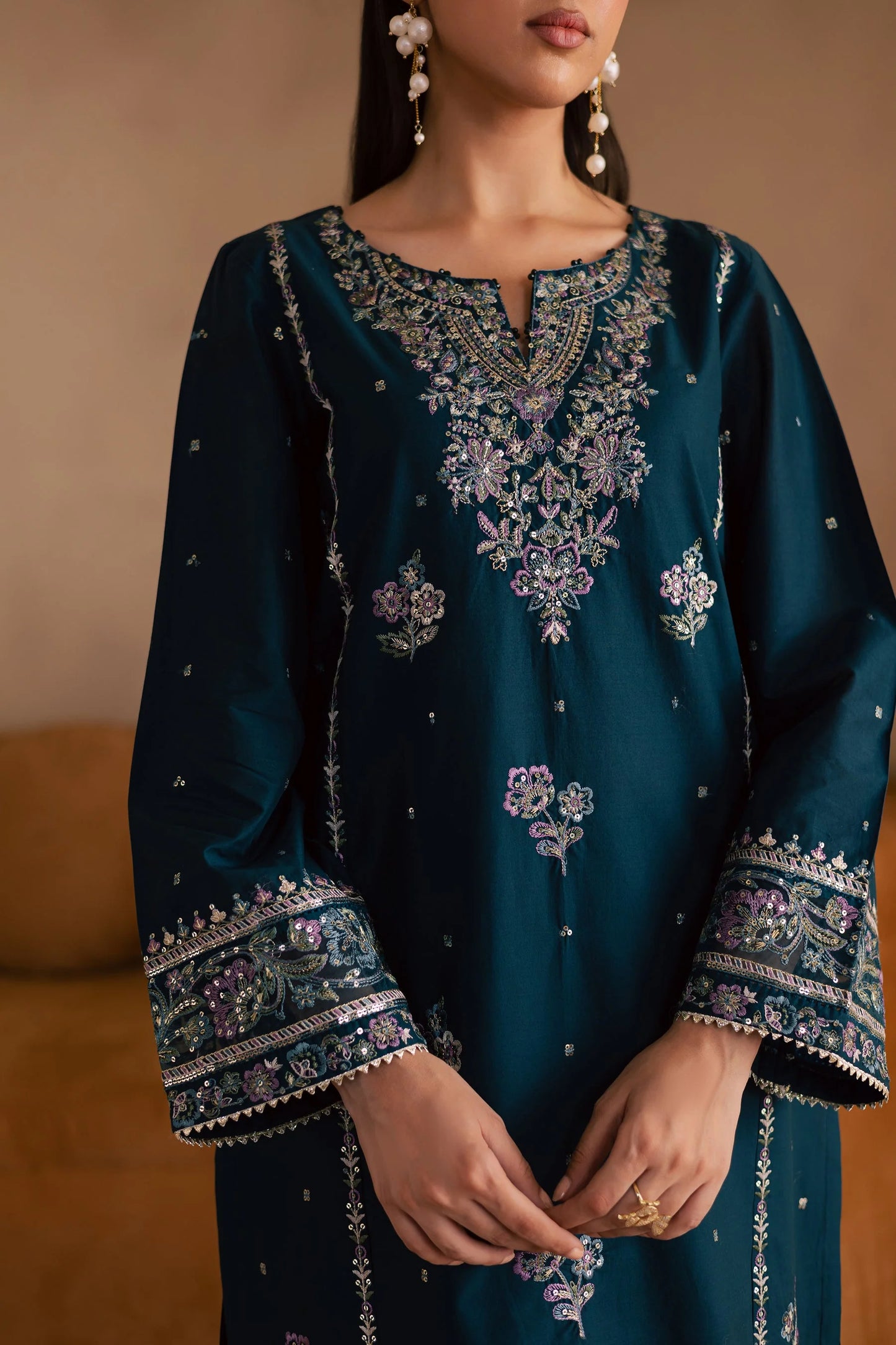 BATIK-2PC DHANAK SEQUIN EMBROIDERED SHIRT & EMBROIDERED TROUSER-UR-4010