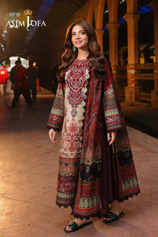 ASIM JOFA-3PC LAWN DIGITAL PRINTED SHIRT WITH SILK PRINTED DUPATTA AND PRINTED TROUSER-UR-569