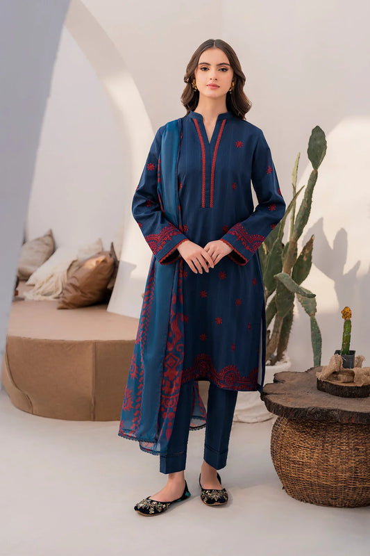 JAZMIN- 3PC LAWN EMBROIDERED SHIRT WITH DIAMOND PRINT DUPATTA- UR-2536
