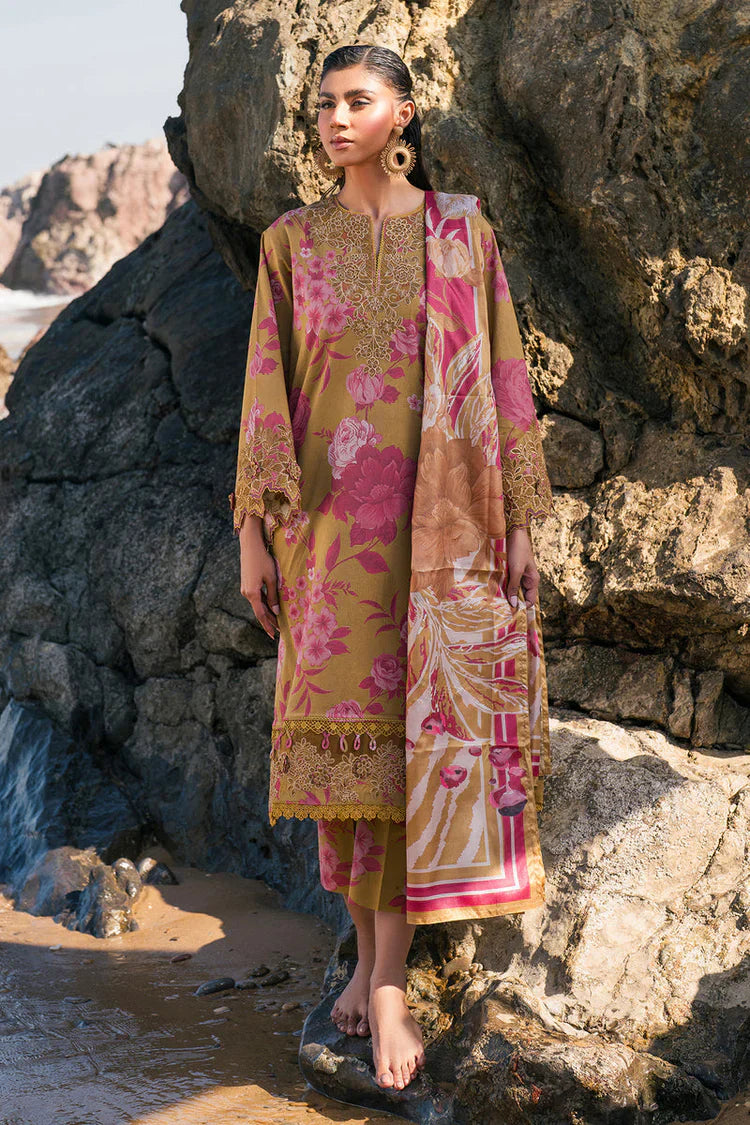 BAROQUE-3PC KHADDAR PRINTED EMB SHIRT WITH KHADDAR PRINTED DUPATTA AND PRINT TROUSER-UR-1790
