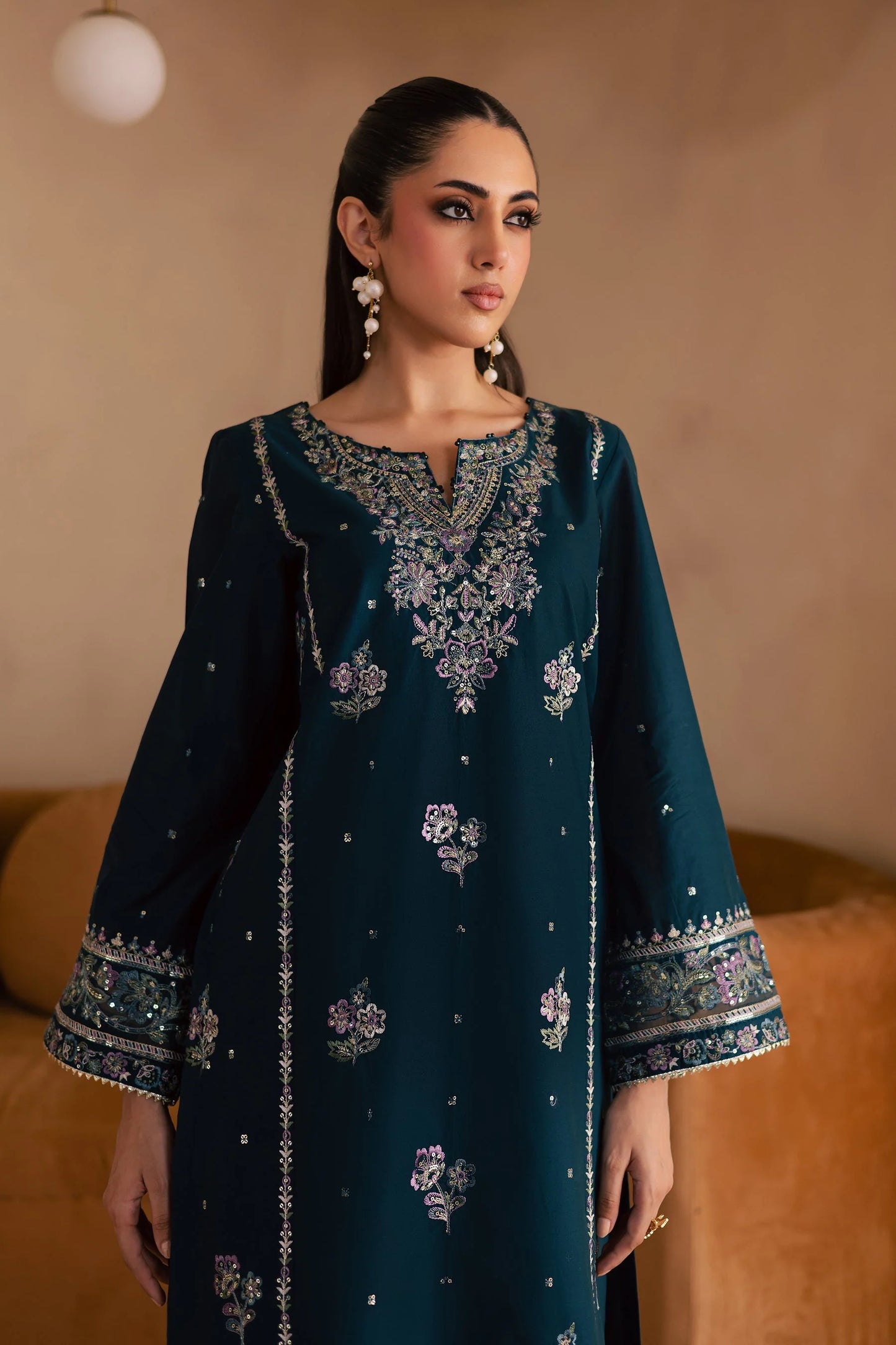 BATIK-2PC DHANAK SEQUIN EMBROIDERED SHIRT & EMBROIDERED TROUSER-UR-4010