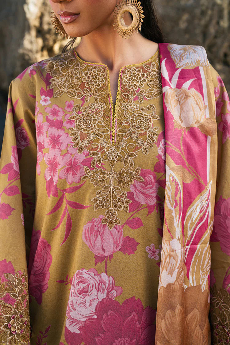 BAROQUE-3PC KHADDAR PRINTED EMB SHIRT WITH KHADDAR PRINTED DUPATTA AND PRINT TROUSER-UR-1790