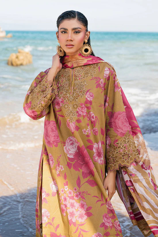 BAROQUE-3PC KHADDAR PRINTED EMB SHIRT WITH KHADDAR PRINTED DUPATTA AND PRINT TROUSER-UR-1790