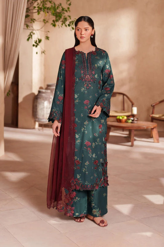 IZNIK-3PC LAWN EMB PRINTED SHIRT WITH CHIFFON EMBROIDERED AND PRINTED TROUSER-UR-529