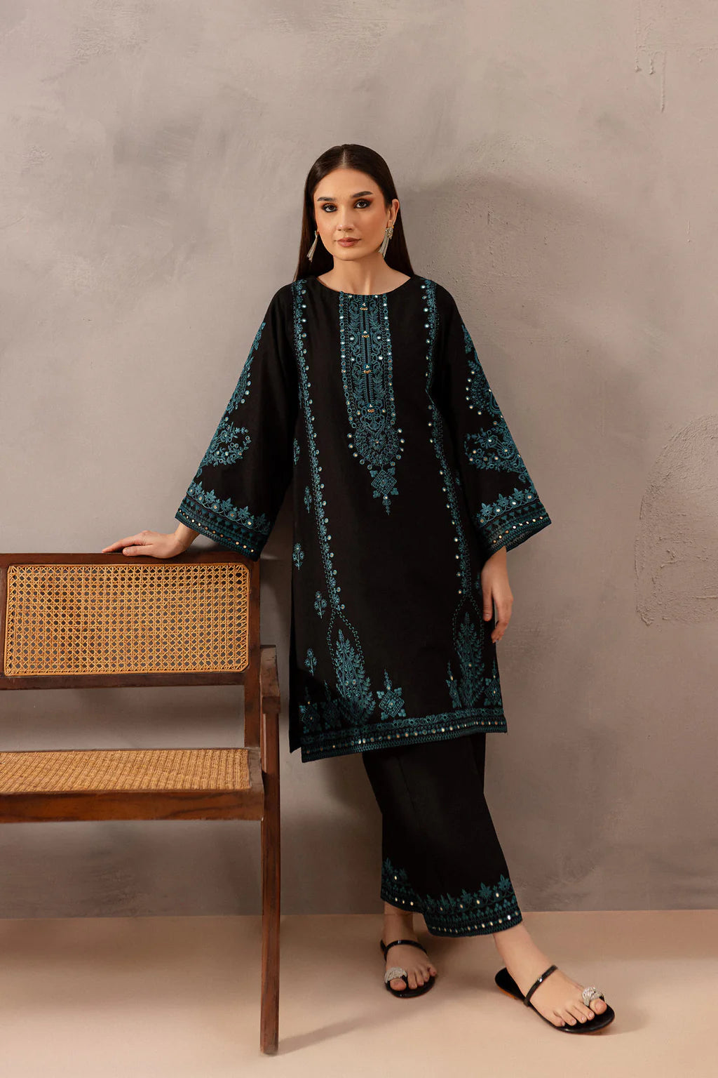 BATIK-2PC LAWN SEQUIN EMBROIDERED SHIRT WITH LAWN SEQUIN EMBROIDERED TROUSER-UR-1215