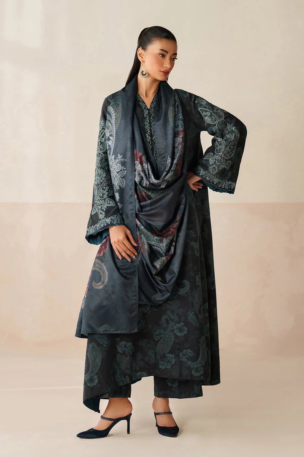BATIK-3PC VISCOSE PRINTED EMB SHIRT WITH VISCOSE PRINTED DUPATTA AND TROUSER-UR-1620