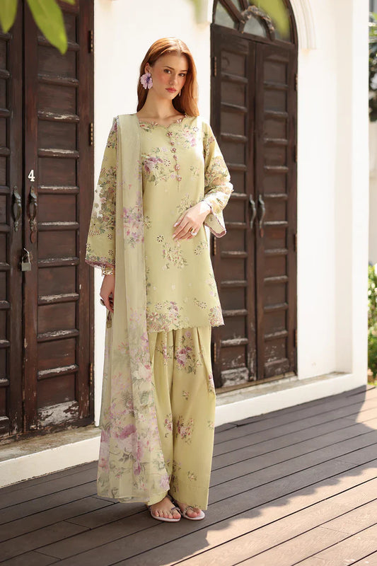 IZNIK-3PC LAWN PRINTED EMB SHIRT WITH SILK PRINTED DUPATTA AND TROUSER-UR-507
