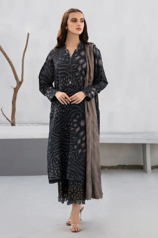 BAROUQE-3PC KHADDAR PRINTED SHIRT WITH KHADDAR PRINT DUPATTA AND PRINT TROUSER-UR-1743