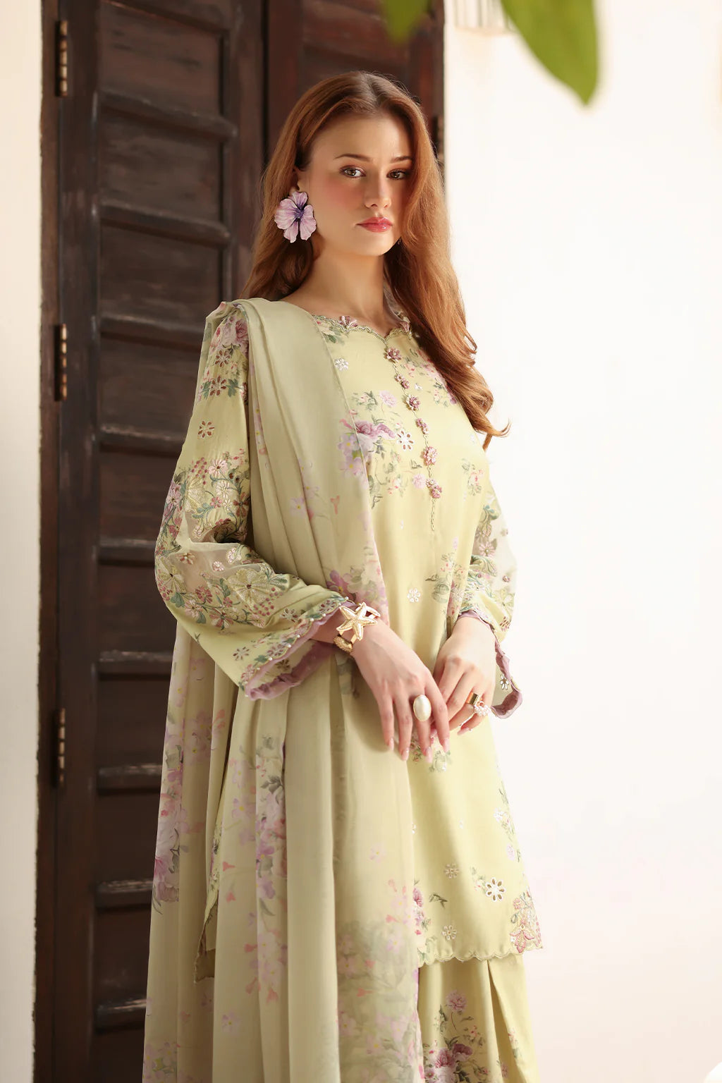 IZNIK-3PC LAWN PRINTED EMB SHIRT WITH SILK PRINTED DUPATTA AND TROUSER-UR-507