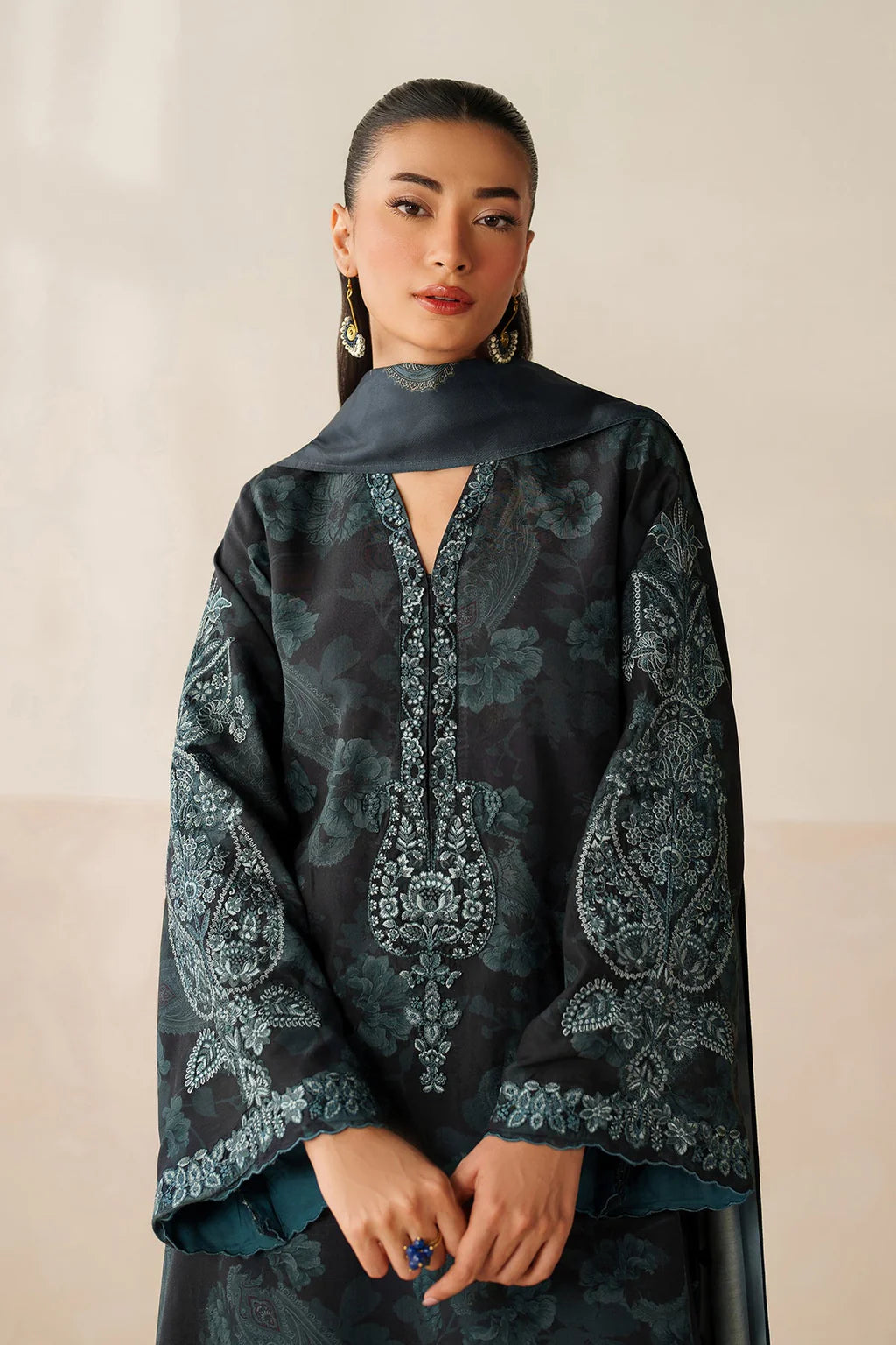 BATIK-3PC VISCOSE PRINTED EMB SHIRT WITH VISCOSE PRINTED DUPATTA AND TROUSER-UR-1620