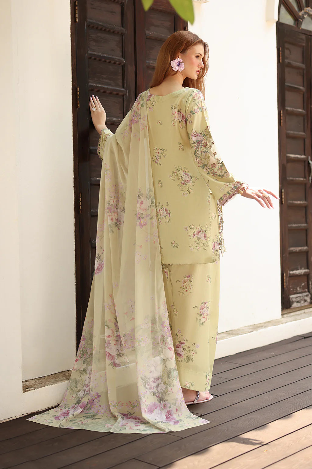 IZNIK-3PC LAWN PRINTED EMB SHIRT WITH SILK PRINTED DUPATTA AND TROUSER-UR-507