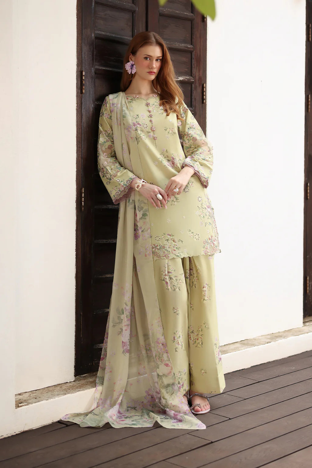 IZNIK-3PC LAWN PRINTED EMB SHIRT WITH SILK PRINTED DUPATTA AND TROUSER-UR-507
