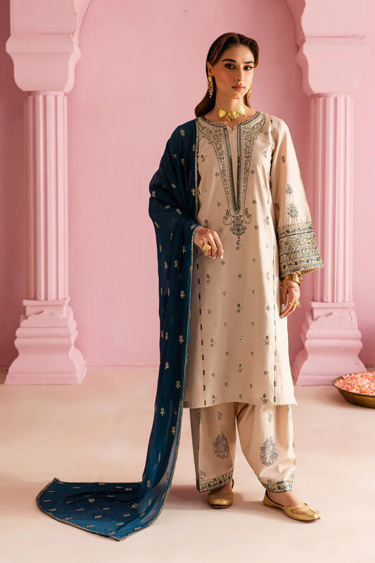 BATIK-3PC DHANAK EMBROIDERED SHIRT WITH DHANAK EMBROIDERED SHAWL & EMB TROUSER-UR-4059