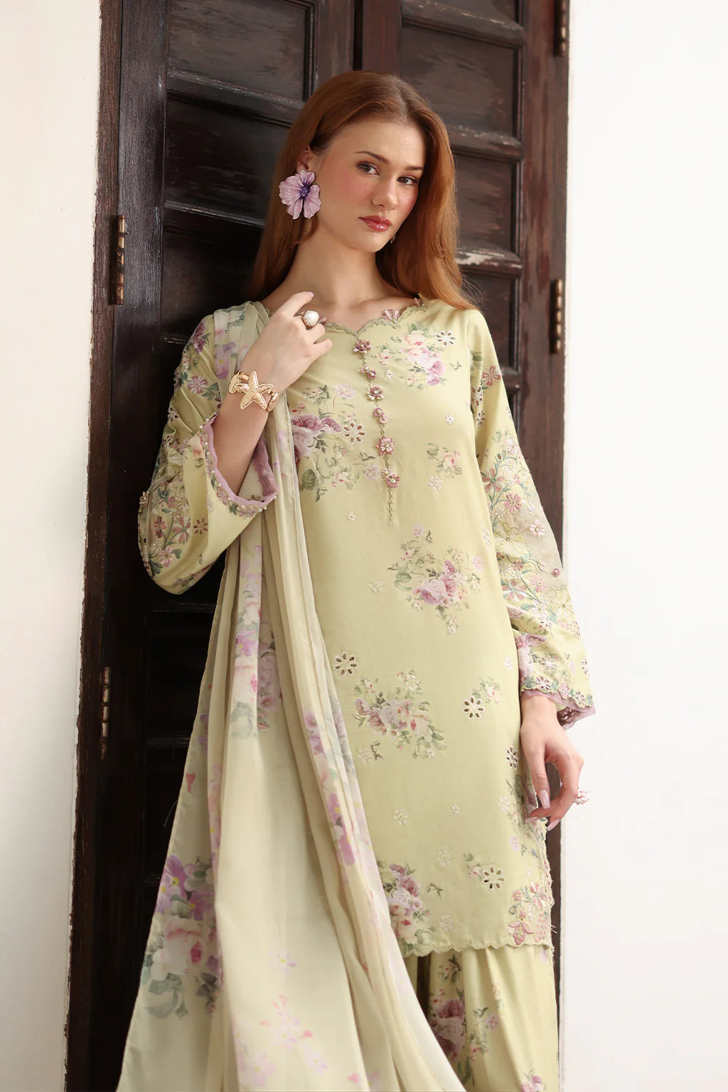 IZNIK-3PC LAWN PRINTED EMB SHIRT WITH SILK PRINTED DUPATTA AND TROUSER-UR-507
