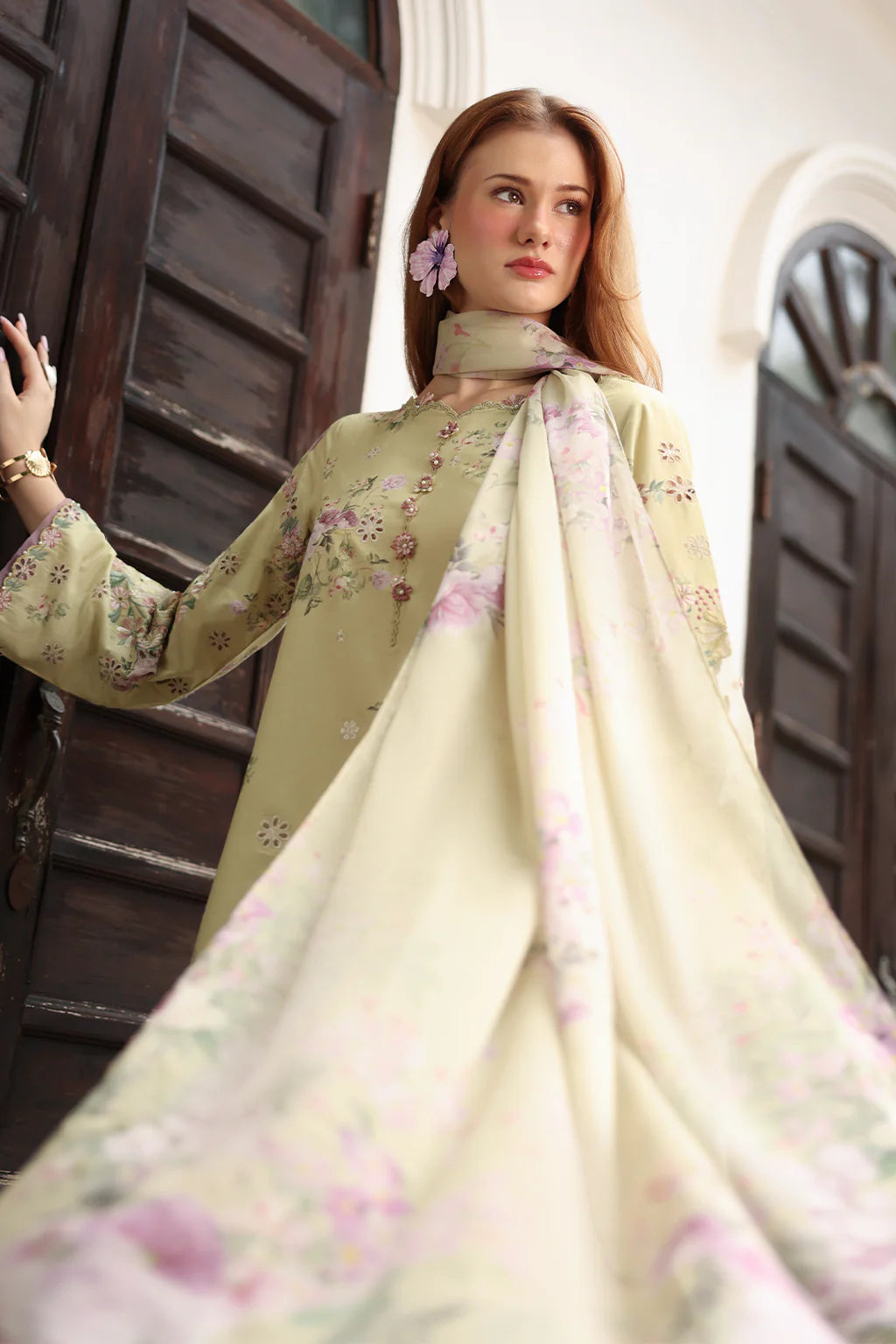 IZNIK-3PC LAWN PRINTED EMB SHIRT WITH SILK PRINTED DUPATTA AND TROUSER-UR-507