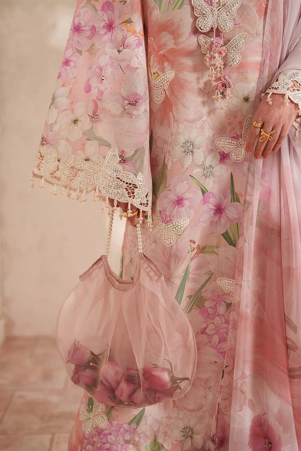 BAROQUE-3PC LAWN DIGITAL PRINTED EMB SHIRT WITH SILK PRINTED DUPATTA AND TROUSER-UR-514