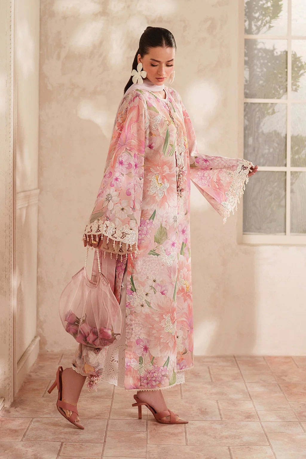 BAROQUE-3PC LAWN DIGITAL PRINTED EMB SHIRT WITH SILK PRINTED DUPATTA AND TROUSER-UR-514
