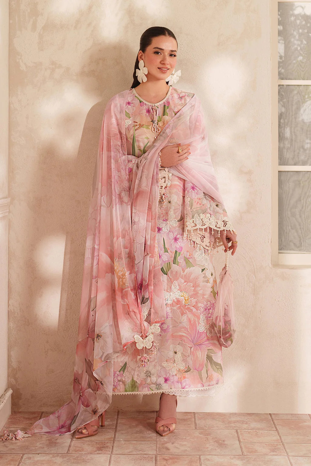 BAROQUE-3PC LAWN DIGITAL PRINTED EMB SHIRT WITH SILK PRINTED DUPATTA AND TROUSER-UR-514