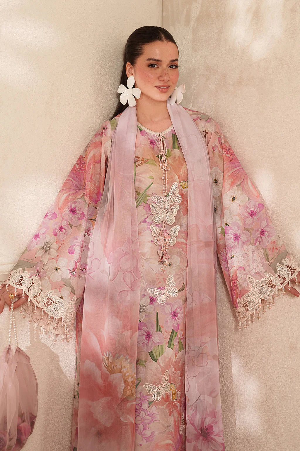 BAROQUE-3PC LAWN DIGITAL PRINTED EMB SHIRT WITH SILK PRINTED DUPATTA AND TROUSER-UR-514