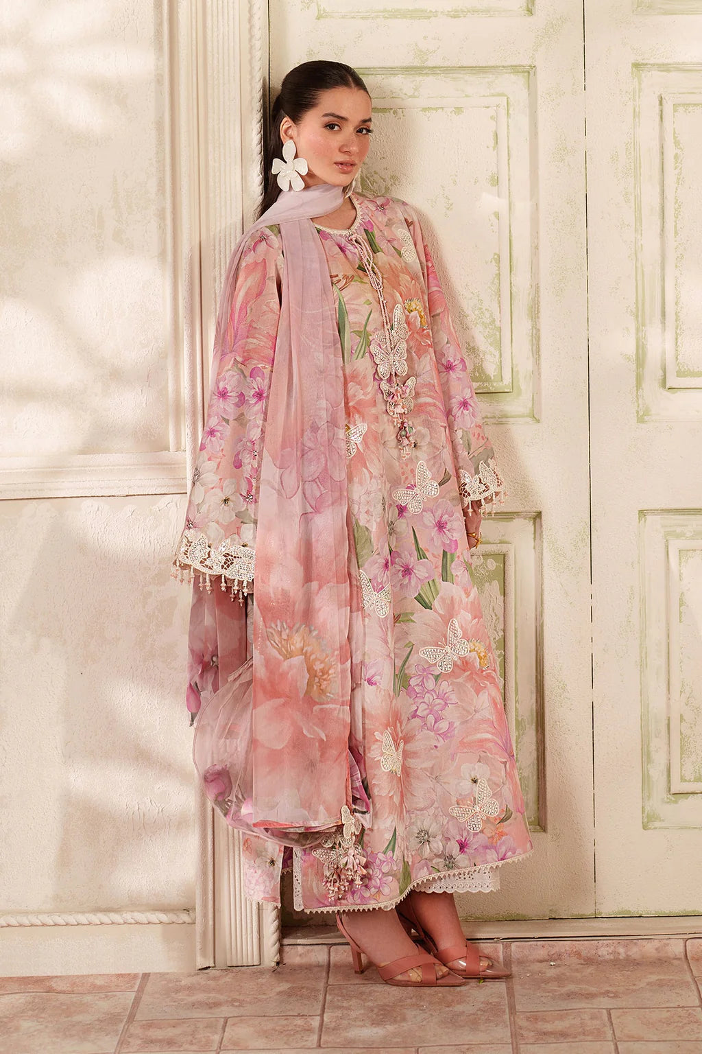 BAROQUE-3PC LAWN DIGITAL PRINTED EMB SHIRT WITH SILK PRINTED DUPATTA AND TROUSER-UR-514
