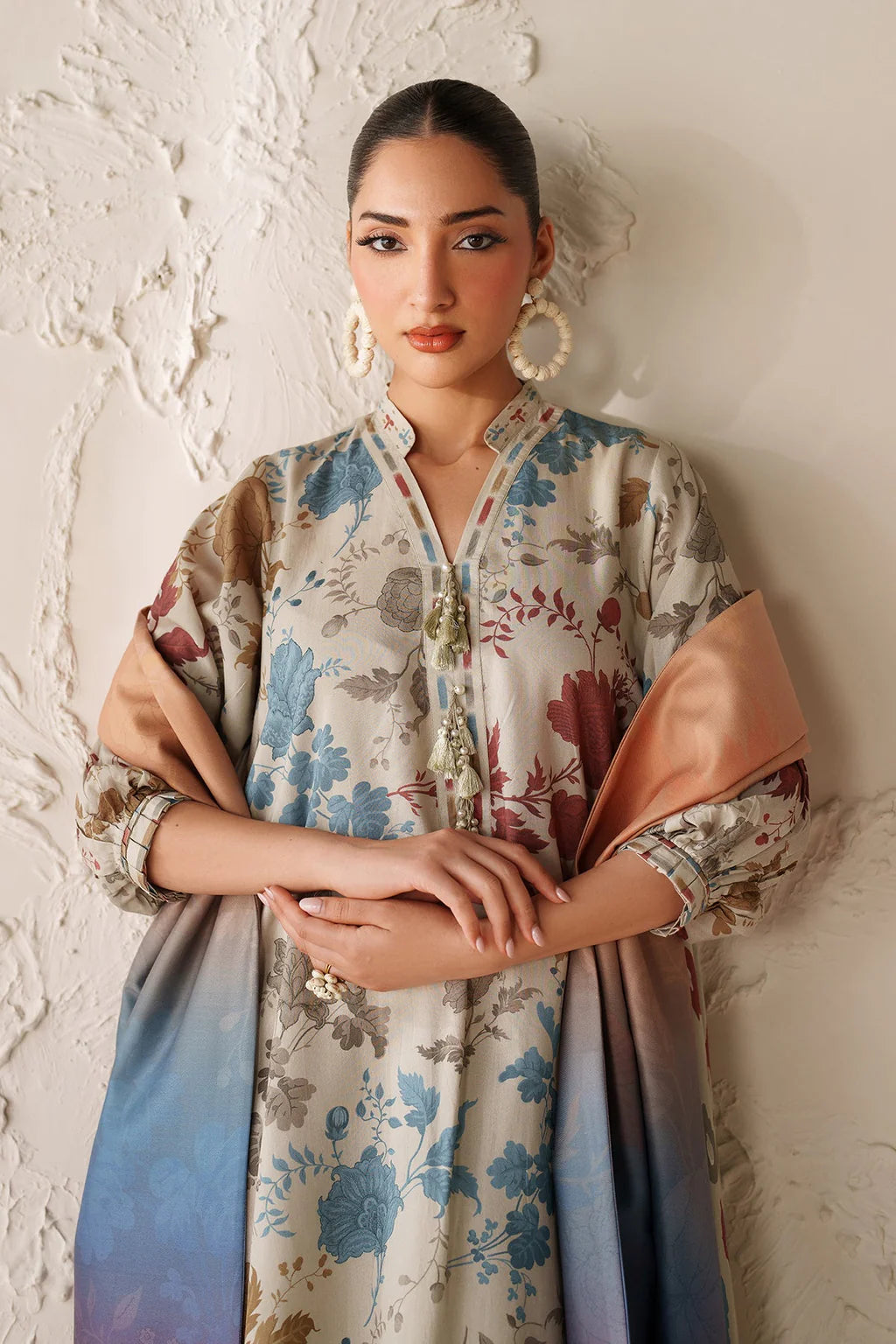 BAROQUE-3PC VISCOSE PRINTED SHIRT WITH VISCOSE PRINTED DUPATTA AND TROUSER-UR-1609