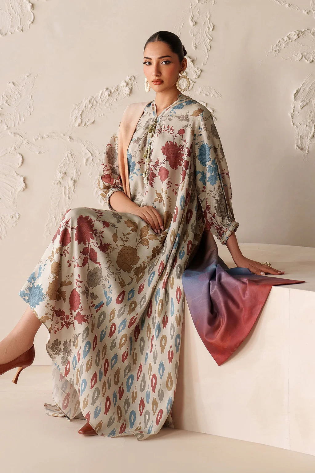 BAROQUE-3PC VISCOSE PRINTED SHIRT WITH VISCOSE PRINTED DUPATTA AND TROUSER-UR-1609