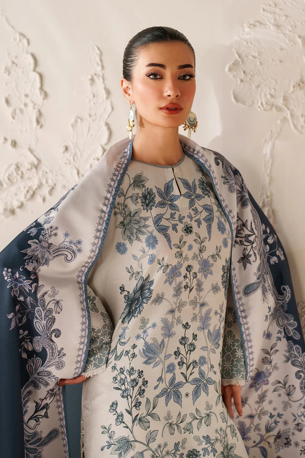 BAROQUE-3PC VISCOSE PRINTED SHIRT WITH VISCOSE PRINTED DUPATTA AND TROUSER-UR-1610