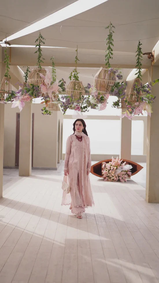 QALAMQAR-3PC LAWN CHIKAANKARI EMBROIDERED SHIRT WITH KHAADI NET EMBROIDERED DUPATTA AND TROUSER-UR-3615