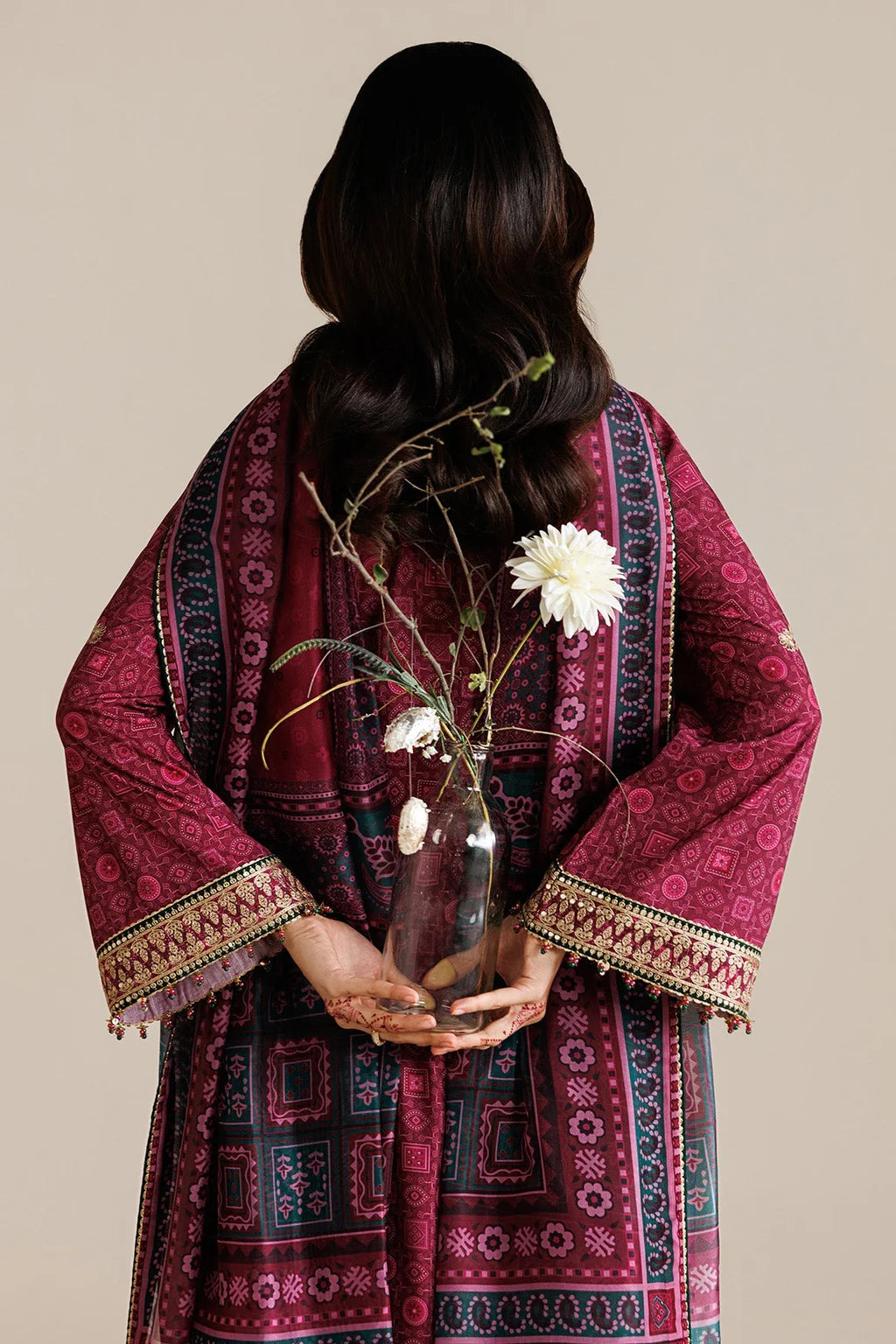 JAZMIN-3PC LAWN PRINTED EMBROIDERED SHIRT WITH BLOSSOM PRINT DUPATTA AND PRINT EMB TROUSER-UR-587