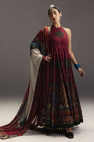 ZARA SHAH JAHAN-3PC DIGITAL PRINTED FROCK WITH SILK PRINTED DUPATTA & DYED TROUSER-UR-532