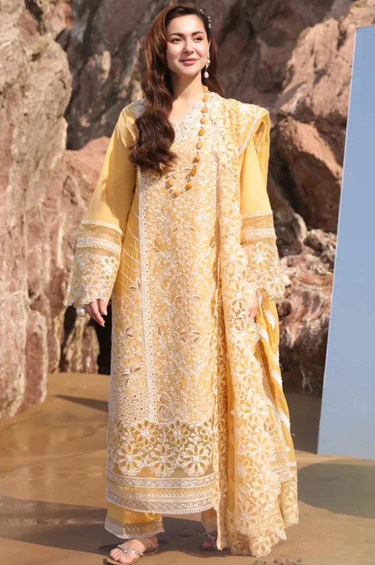 IMROZIA-3PC LAWN CHIKANKARI EMBROIDERED SHIRT WITH KHADDI NET EMB DUPATTA AND EMB TROUSER-UR-4267