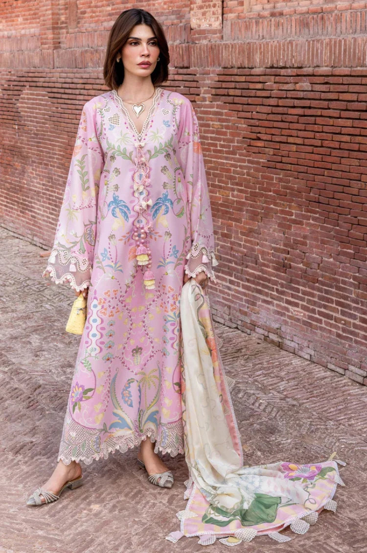 CRIMSON-3PC LAWN PRINTED EMB SHIRT WITH SILK PRINTED EMB DUPATTA AND TROUSER-UR-550