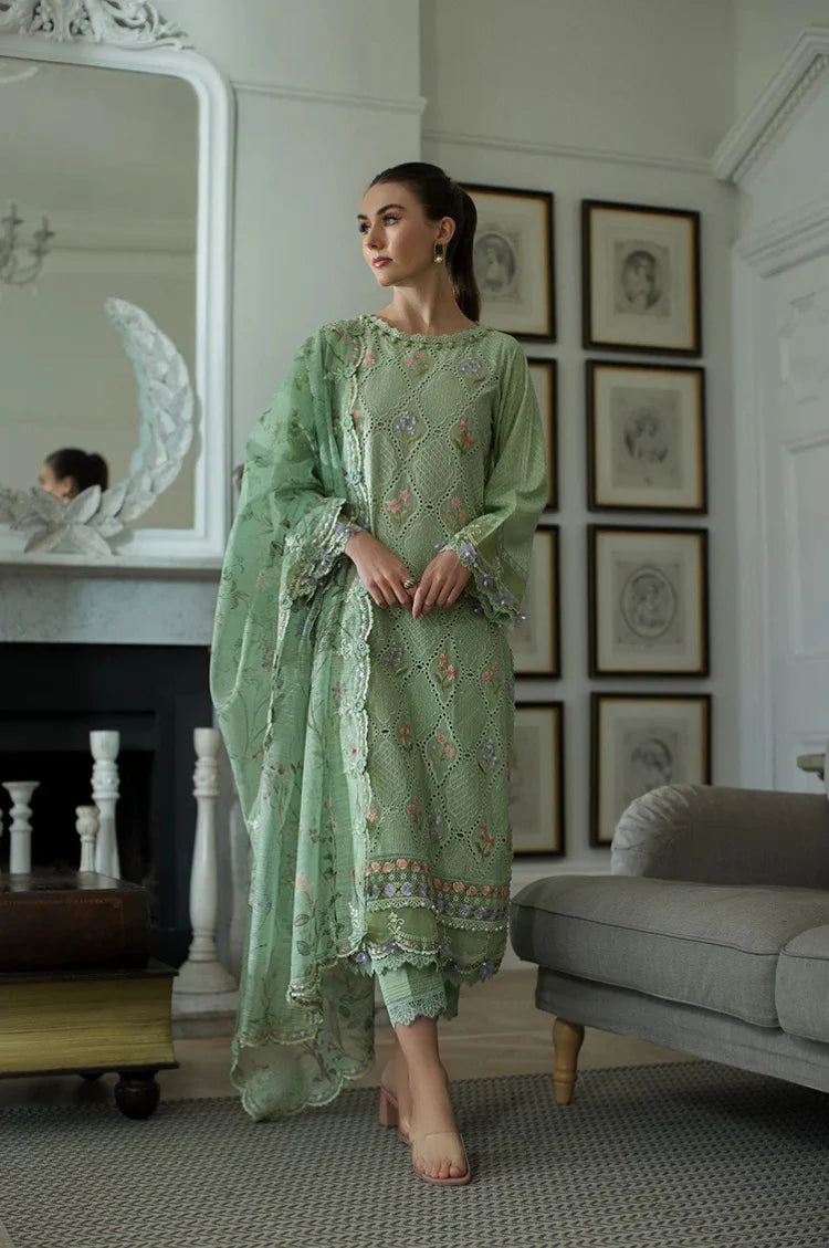 SOBIA NAZIR-3PC LAWN EMBROIDERED SHIRT WITH CHIFFON PRINTED EMB DUPATTA AND TROUSER-UR-4532