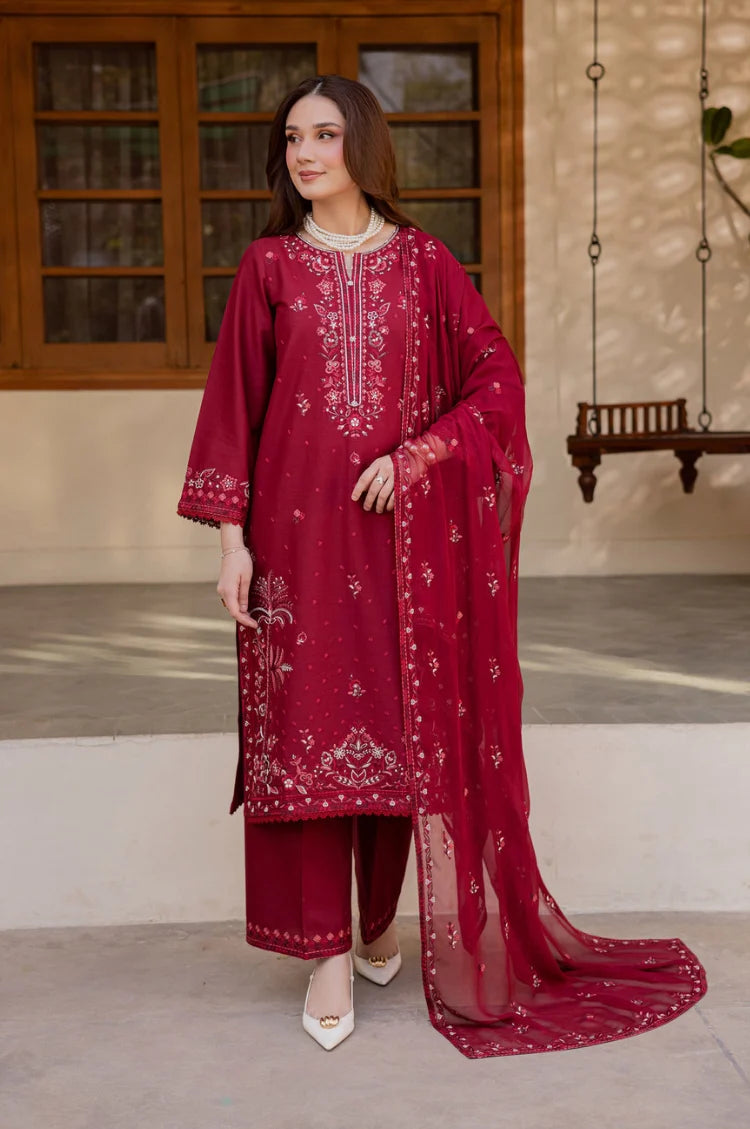 BATIK-3PC LAWN EMBROIDERED SHIRT WITH CHIFFON EMBROIDERED DUPATTA AND TROUSER-UR-4582