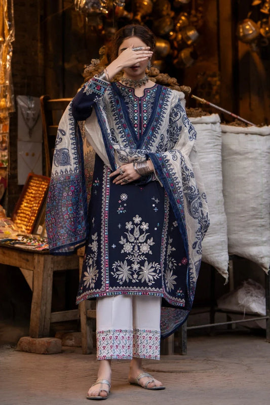 BATIK-3PC LAWN EMBROIDERED SHIRT WITH CHIFFOON PRINT DUPATTA AND EMB TROUSER-UR-3516