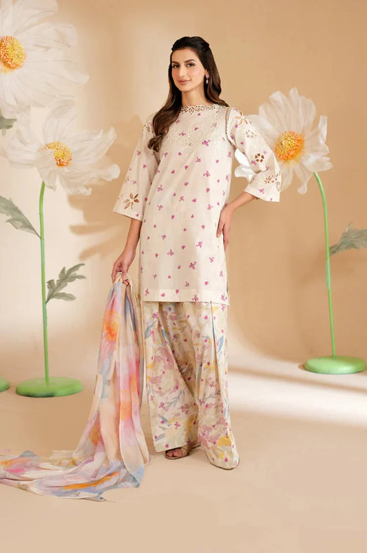 IZNIK-3PC LAWN PRINTED EMB SHIRT WITH SILK PRINTED DUPATTA AND PRINTED TROUSER-UR-523