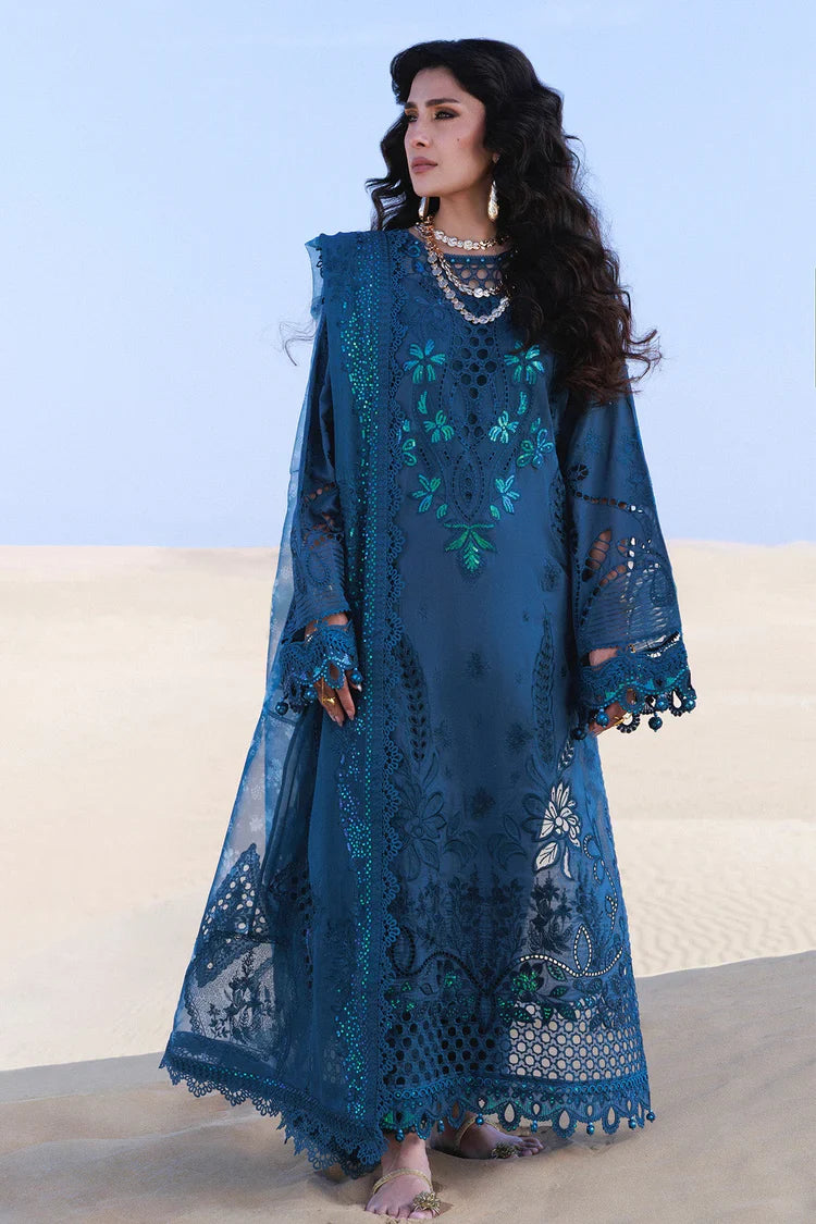 NUREH-3PC LAWN LASERWORK EMBROIDERED SHIRT WITH CHIFFON PRINTED EMB DUPATTA AND TROUSER-UR-3792