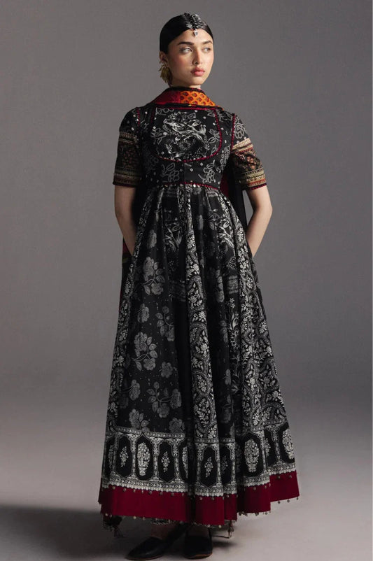 ZARA SHAH JAHAN-3PC DIGITAL PRINTED FROCK WITH SILK PRINTED DUPATTA & DYED TROUSER-UR-522