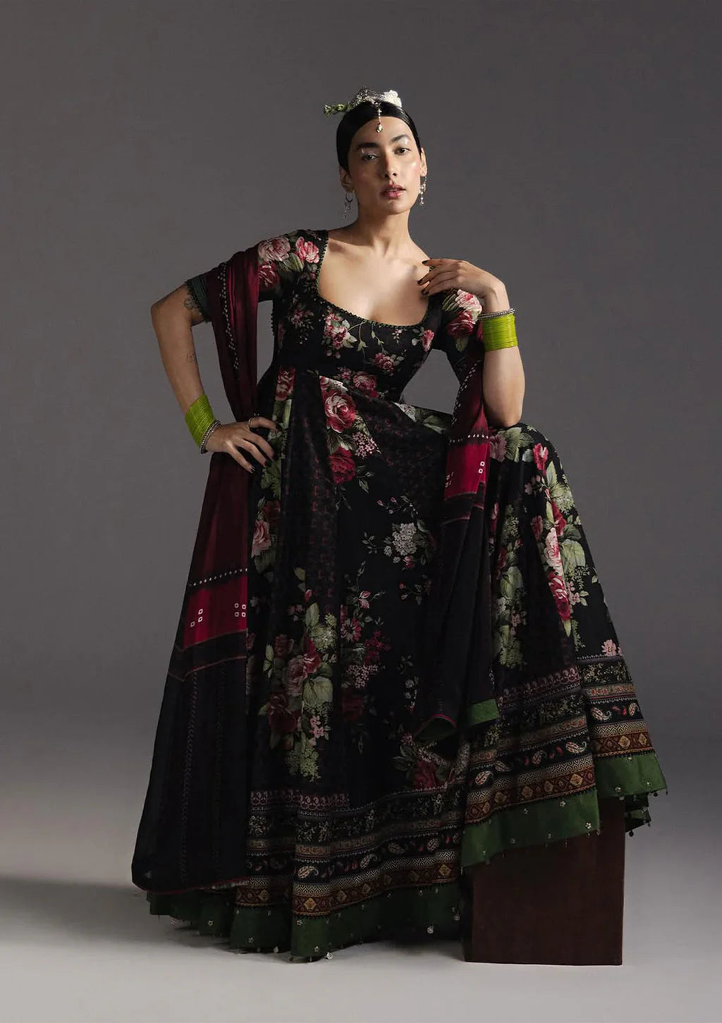 ZARA SHAH JAHAN-3PC DIGITAL PRINTED FROCK WITH SILK PRINTED DUPATTA & DYED TROUSER-UR-525
