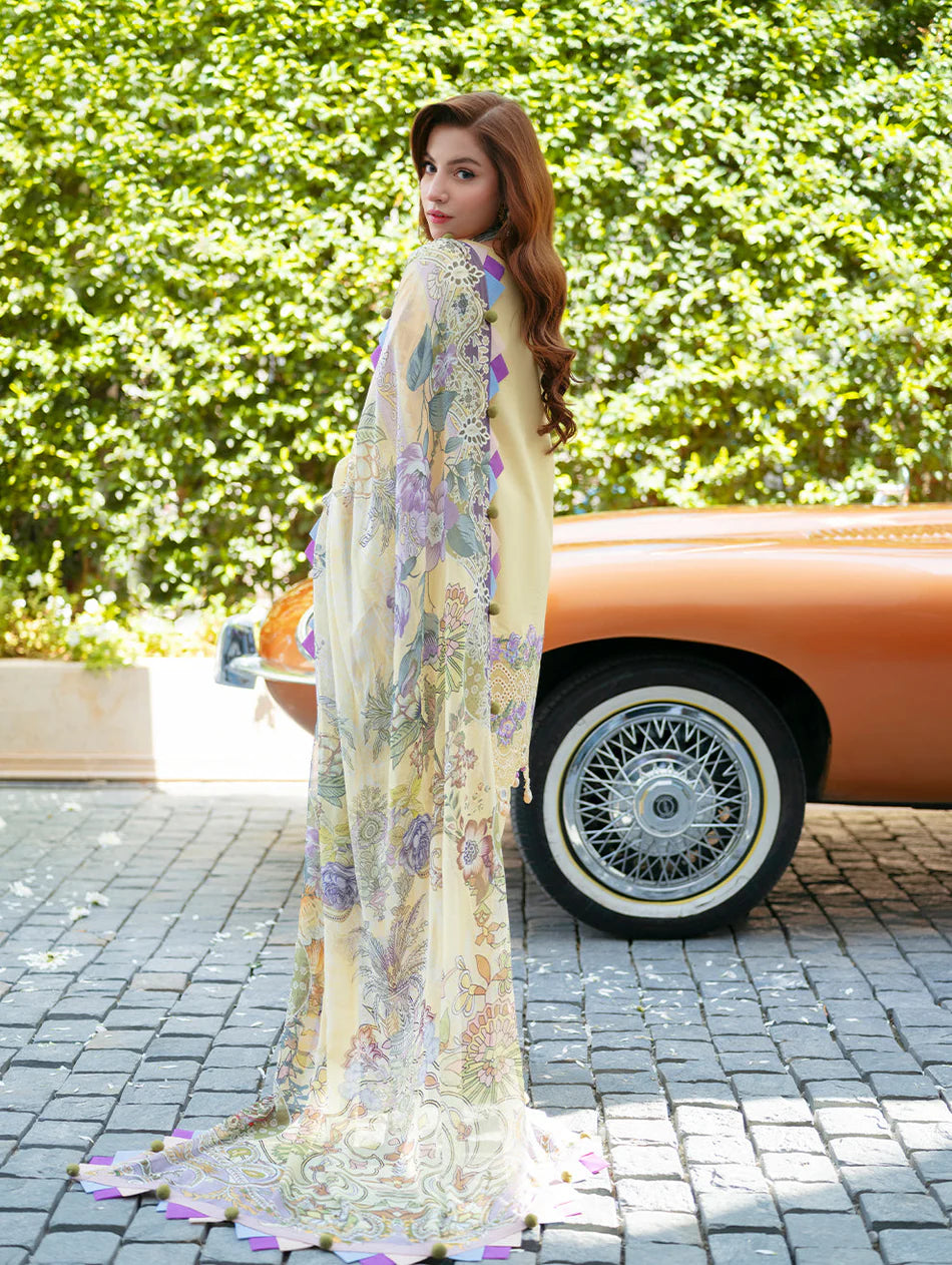 JADE-3PC LAWN CHIKENKARI EMBROIDERED SHIRT WITH CHIFFOON PRINT DUPATTA AND TROUSER-UR-3625