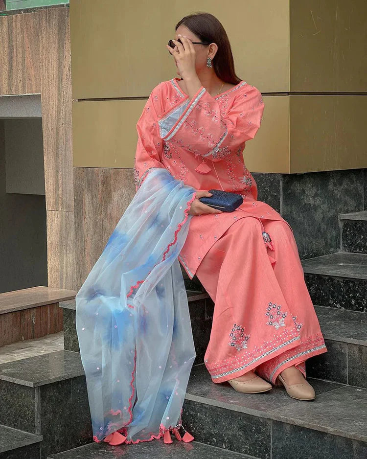 RANG RASIYA-3PC LAWN EMBROIDERED SHIRT WITH CHIFFON PRINTED DUPATTA & EMB TROUSER-UR-3571