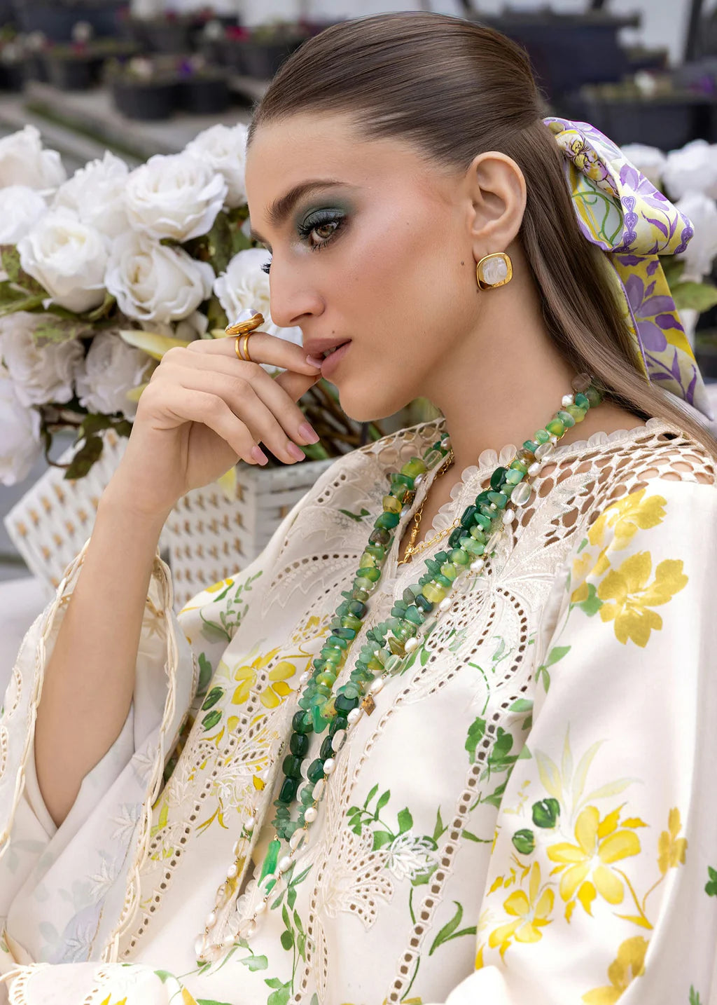 CRIMSON-3PC LAWN DIGITAL PRINTED CHIKANKARI EMB SHIRT WITH SILK PRINTED DUPATTA AND PRINTED TROUSER-UR-4590