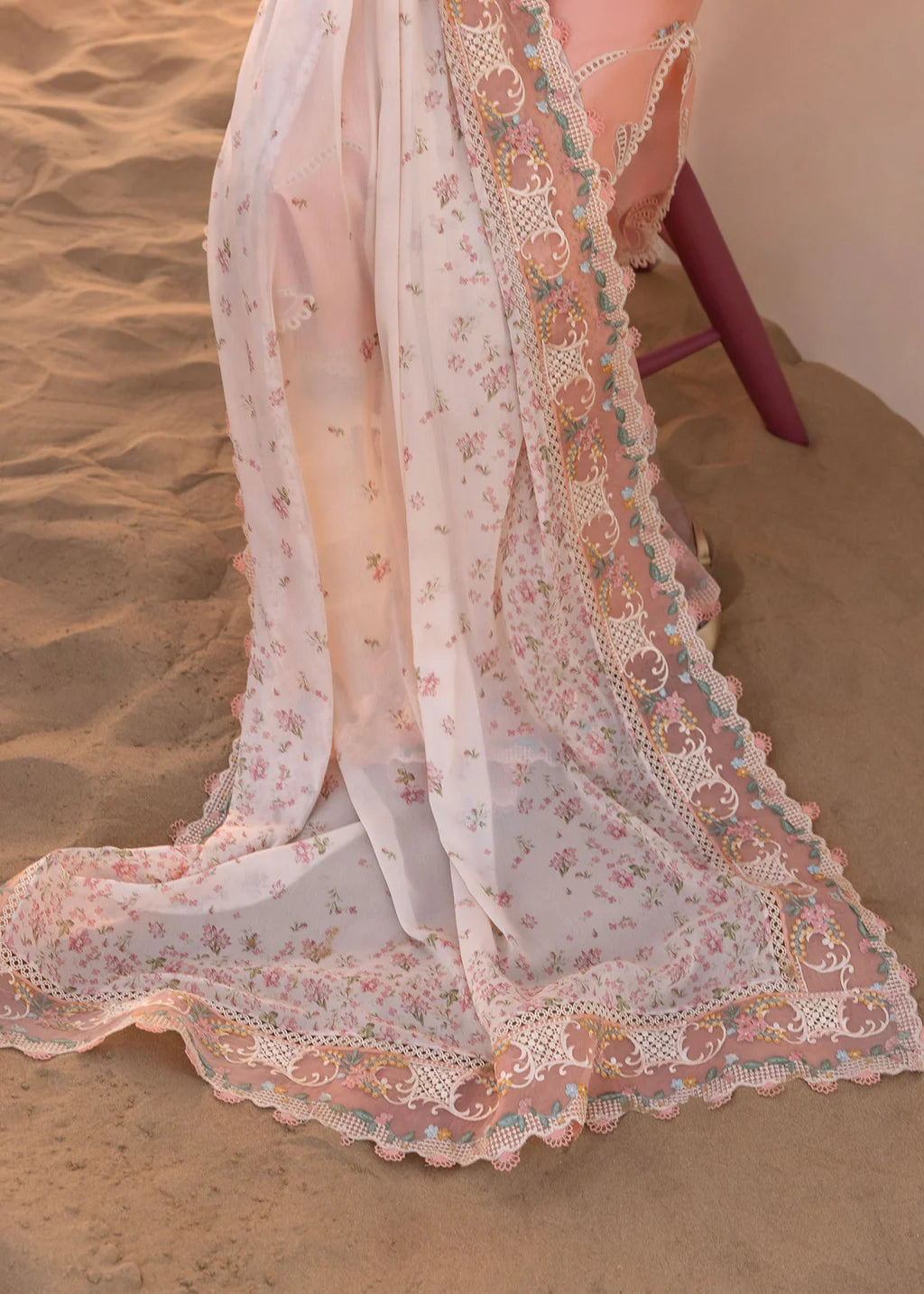 CRIMSON-3PC LAWN CHIKAANKARI EMBROIDERED SHIRT WITH CHIFOON PRINTED EMB DUPATTA AND EMB TROUSER-UR-3613