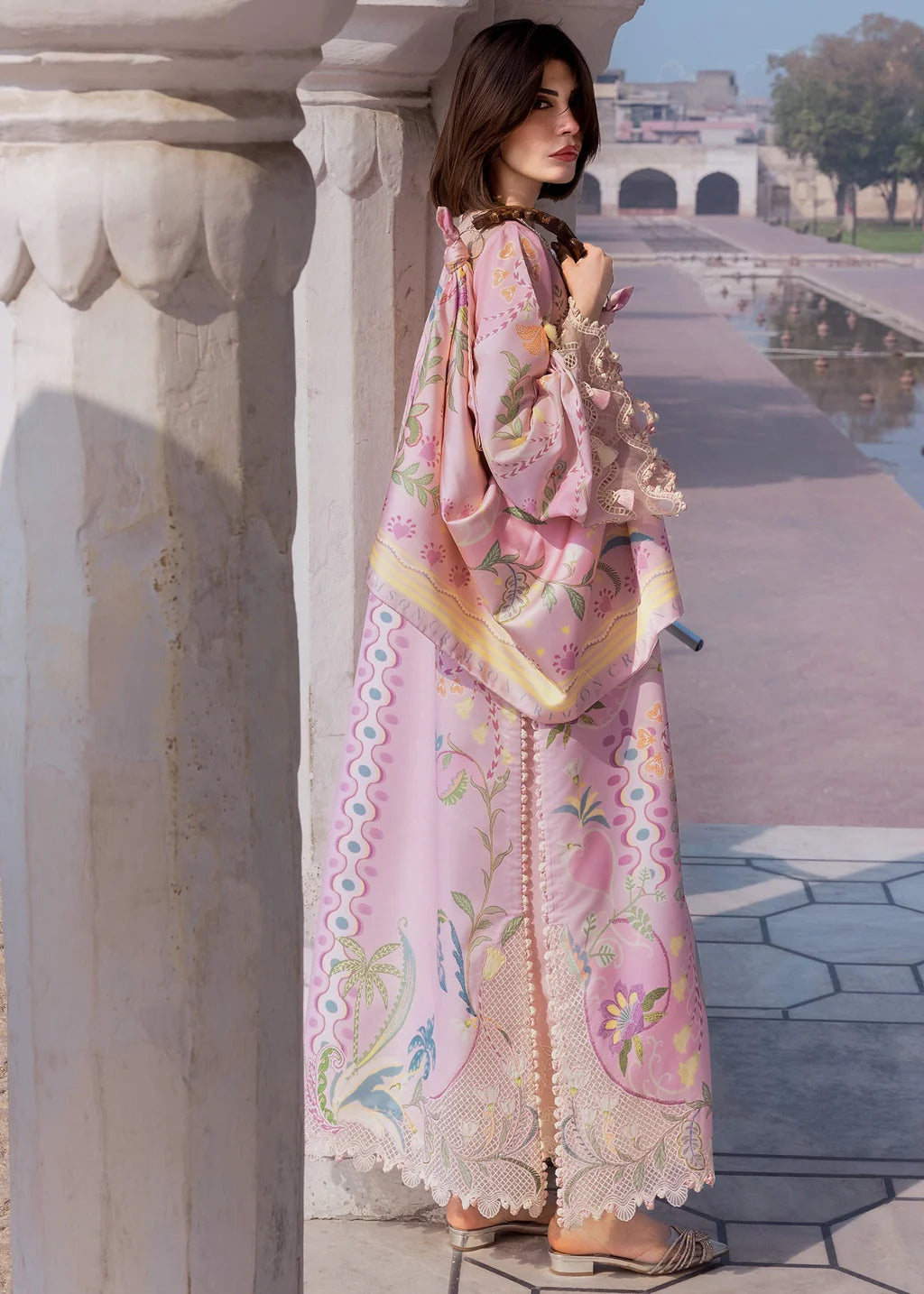 CRIMSON-3PC LAWN PRINTED EMB SHIRT WITH SILK PRINTED EMB DUPATTA AND TROUSER-UR-550