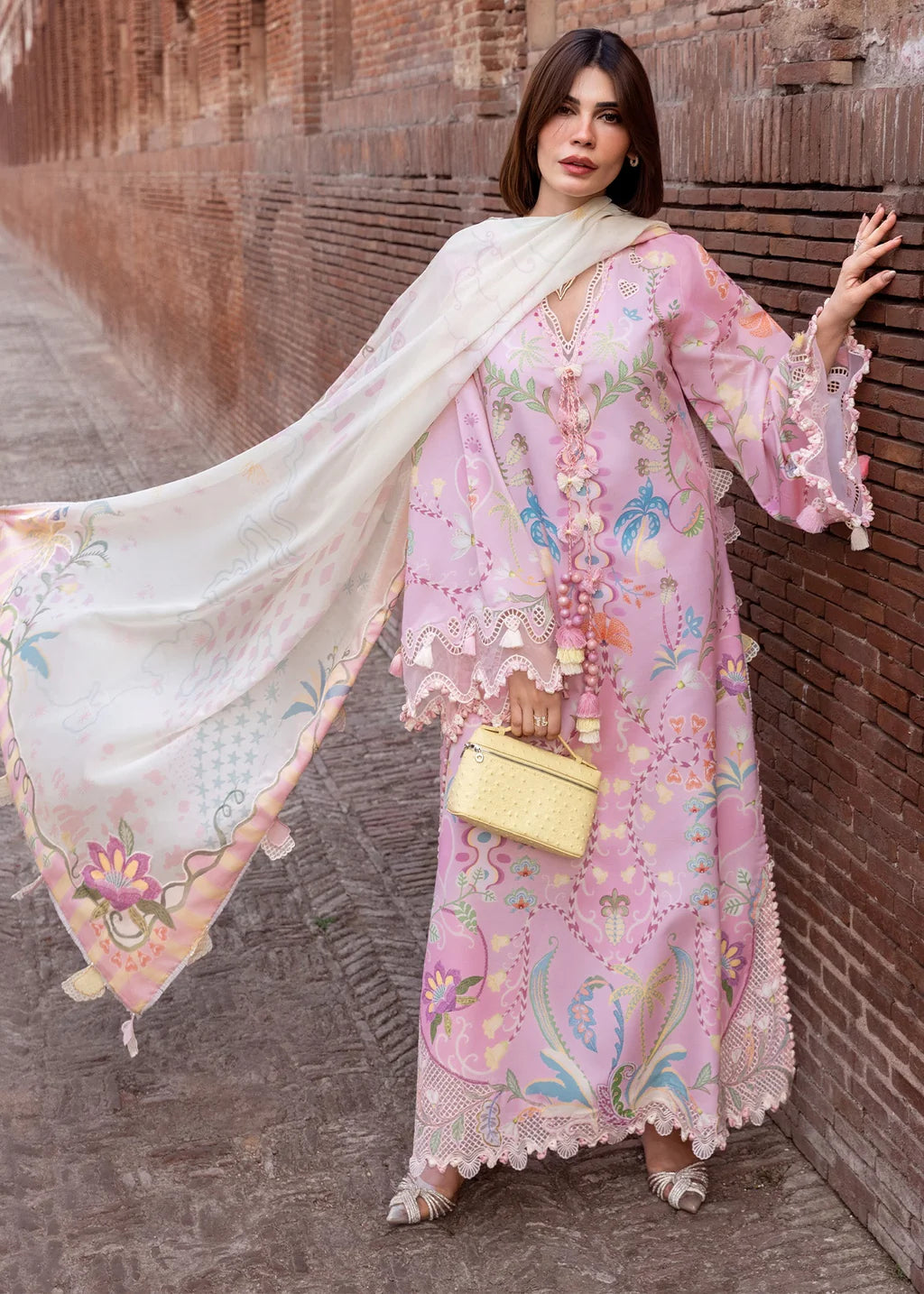 CRIMSON-3PC LAWN PRINTED EMB SHIRT WITH SILK PRINTED EMB DUPATTA AND TROUSER-UR-550