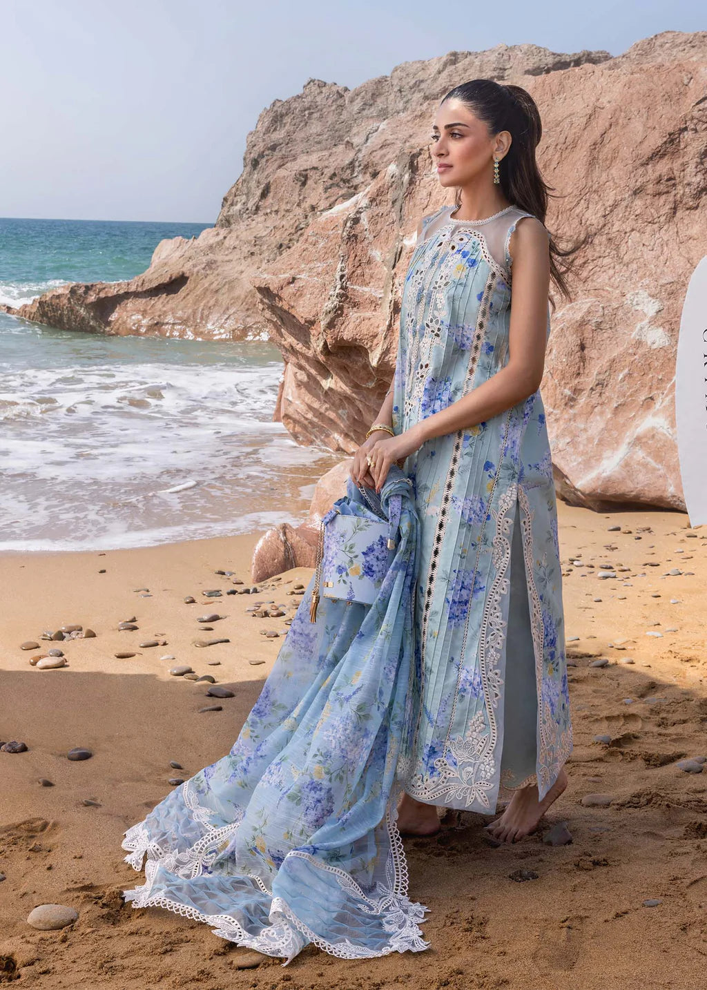CRIMSON-3PC LAWN PRINTED EMB SHIRT WITH SILK PRINTED EMB DUPATTA AND TROUSER-UR-567