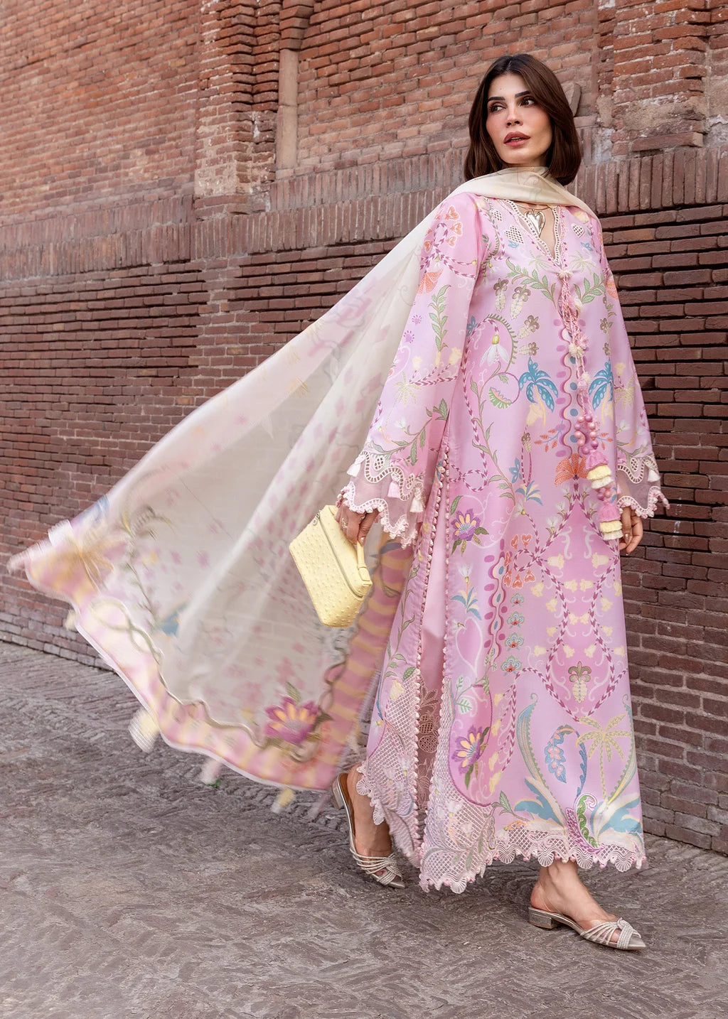 CRIMSON-3PC LAWN PRINTED EMB SHIRT WITH SILK PRINTED EMB DUPATTA AND TROUSER-UR-550