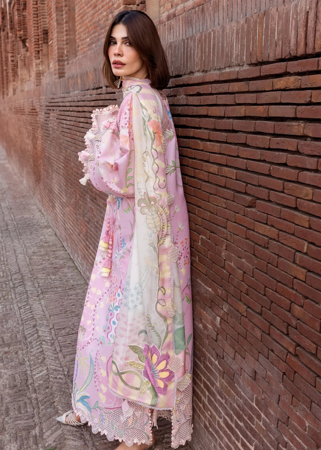 CRIMSON-3PC LAWN PRINTED EMB SHIRT WITH SILK PRINTED EMB DUPATTA AND TROUSER-UR-550