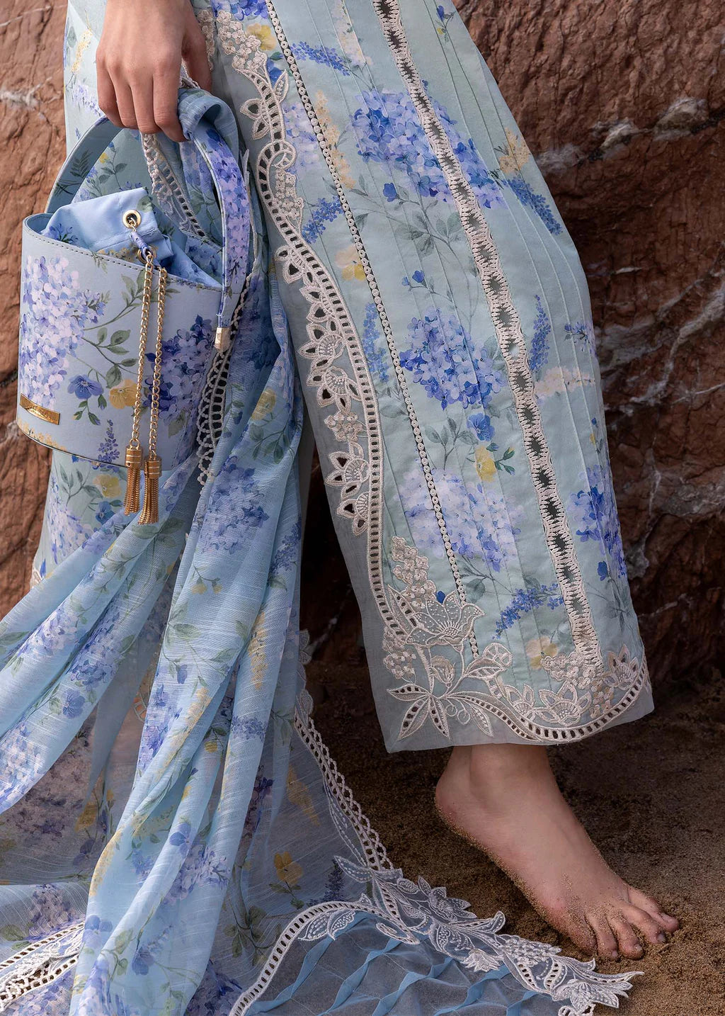 CRIMSON-3PC LAWN PRINTED EMB SHIRT WITH SILK PRINTED EMB DUPATTA AND TROUSER-UR-567