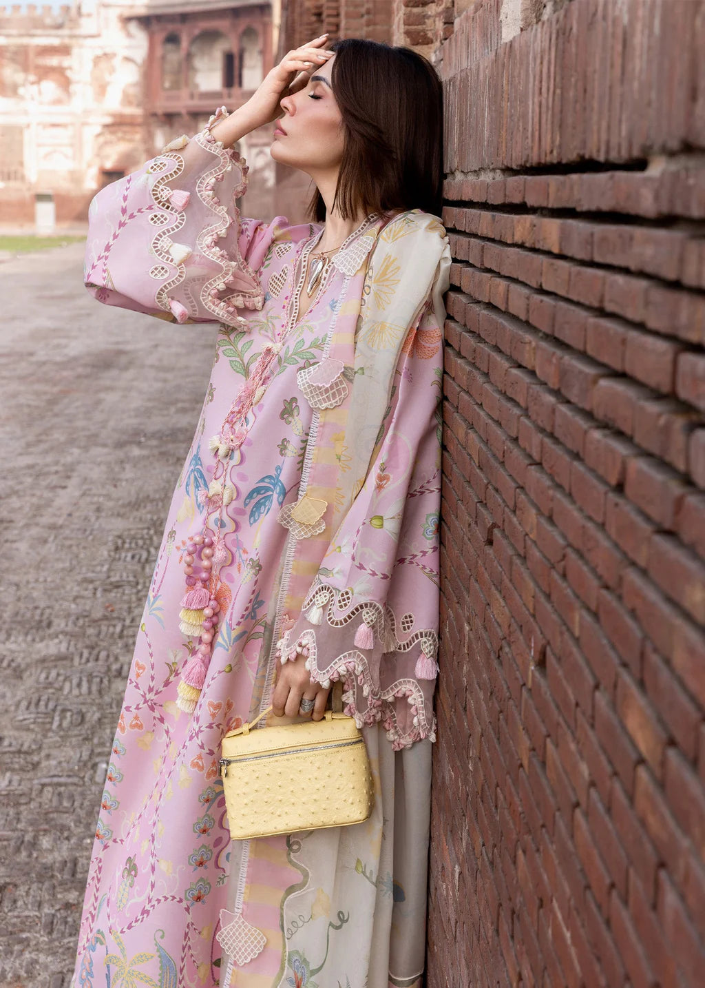 CRIMSON-3PC LAWN PRINTED EMB SHIRT WITH SILK PRINTED EMB DUPATTA AND TROUSER-UR-550
